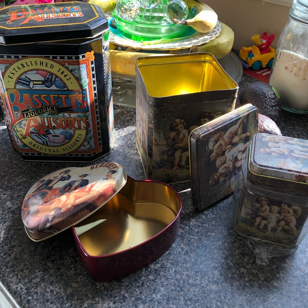 4 tins advertising & angels